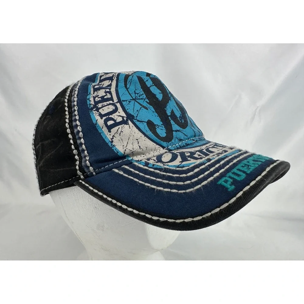 Robin Ruth Puerto Rico Hat Mens OSFA Blue Black Distressed Souvenir Cap PR Logo